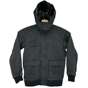 Men's M Hurley Black Pinstripe 4 pocket military ski plaid lined jacket hooded